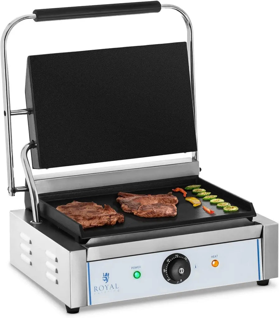 Gril à Panini Professionnel 2200W avec Plaque Lisse et Bac de Récupération en Inox