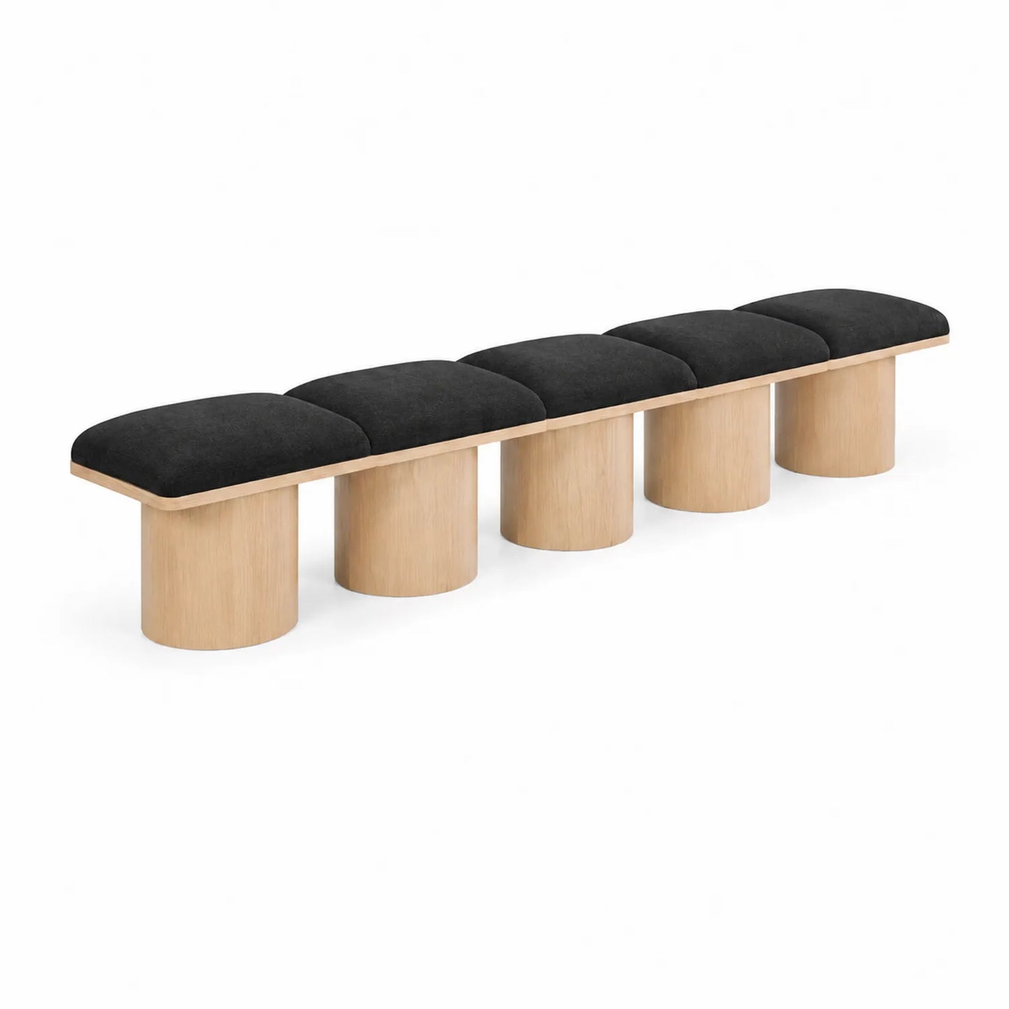 Banc en tissu noir avec base en bois de chêne