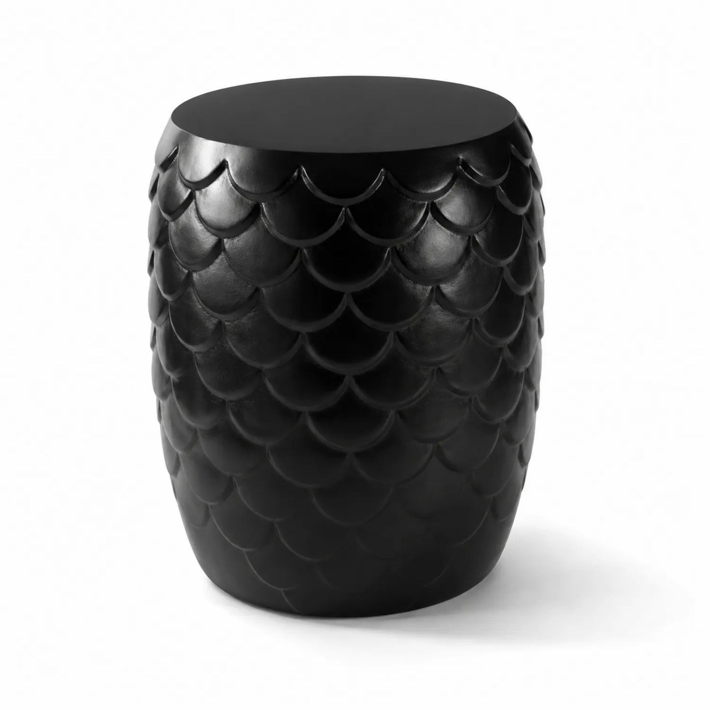 Tabouret extérieur noir en résine avec texture écailles