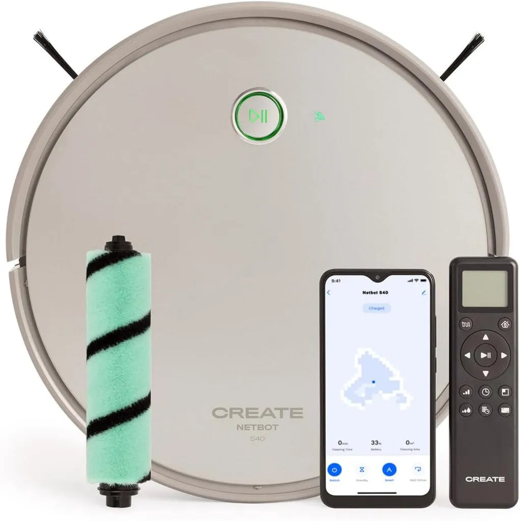 Robot Aspirateur Netbot S40 avec Puissance 4000Pa, WiFi et Commande Vocale, 2 Brosses Supplémentaires, Autonomie 220 Minutes