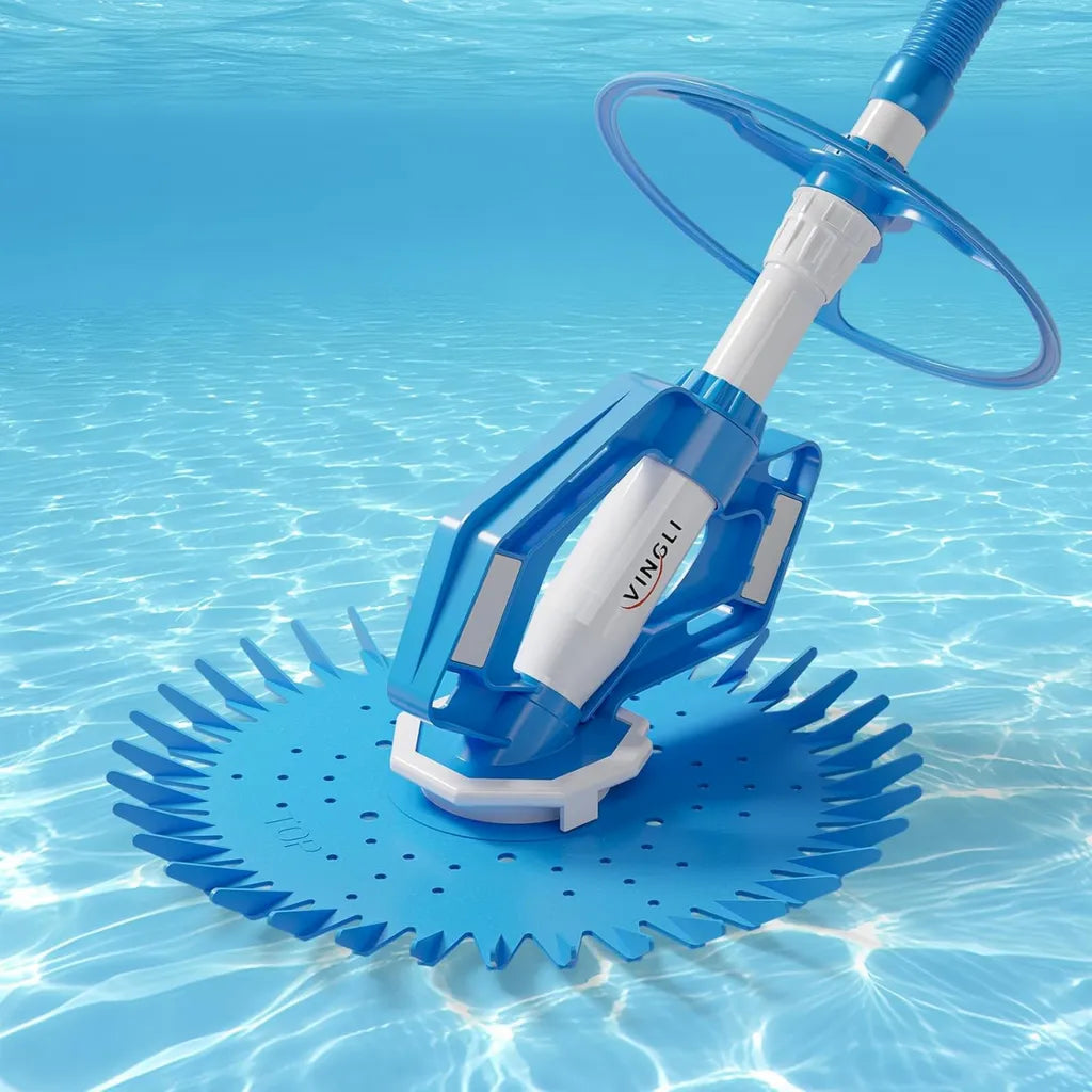 Aspirateur automatique pour piscine VINGLI, Nettoyeur efficace avec accessoires (Bleu clair)