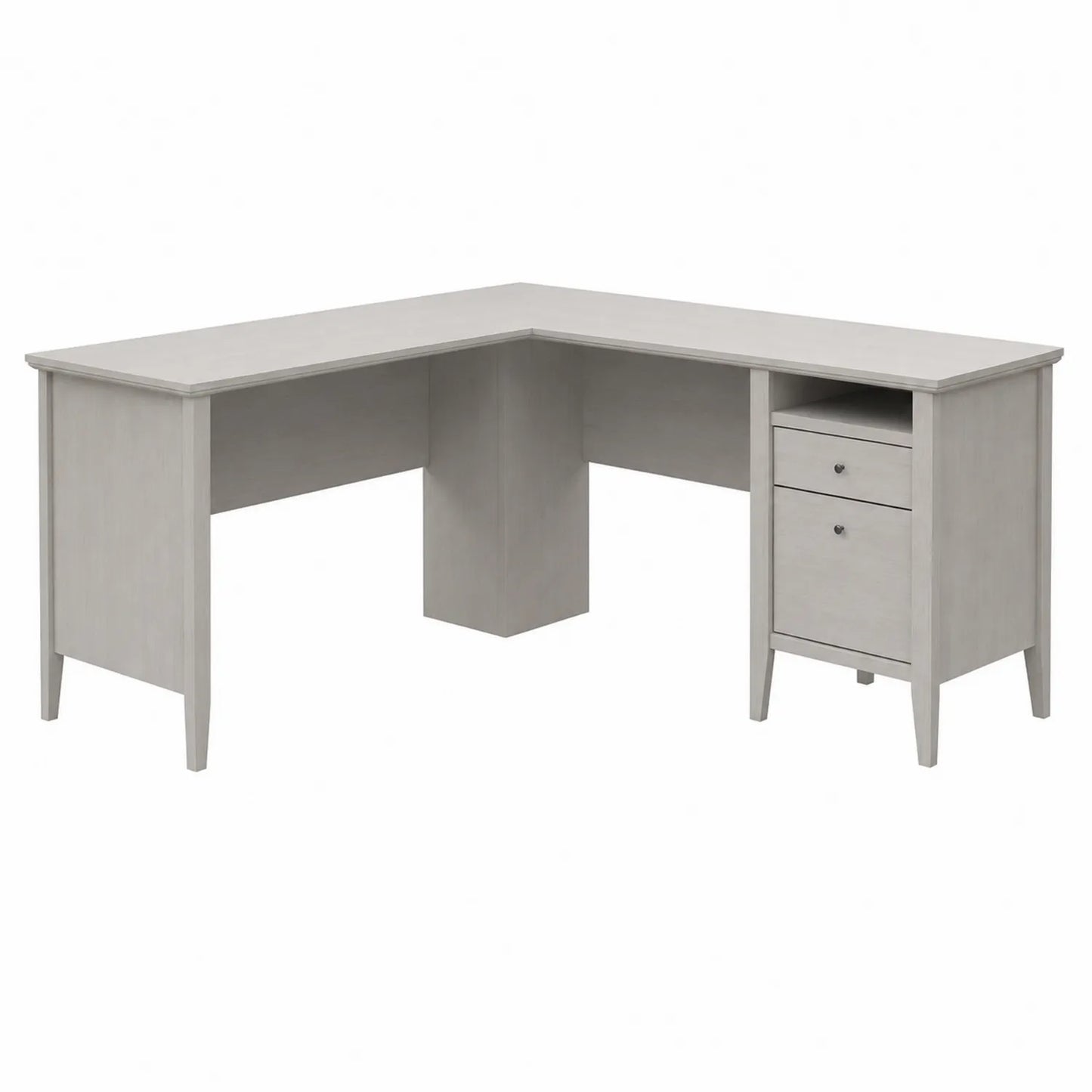 Bureau d'angle en bois gris avec tiroirs