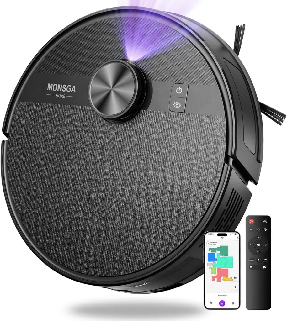 Aspirateur Robot MONSGA MS1 avec Station Auto-Vidage, 7000Pa, 180min, Laveur LiDAR Intelligent