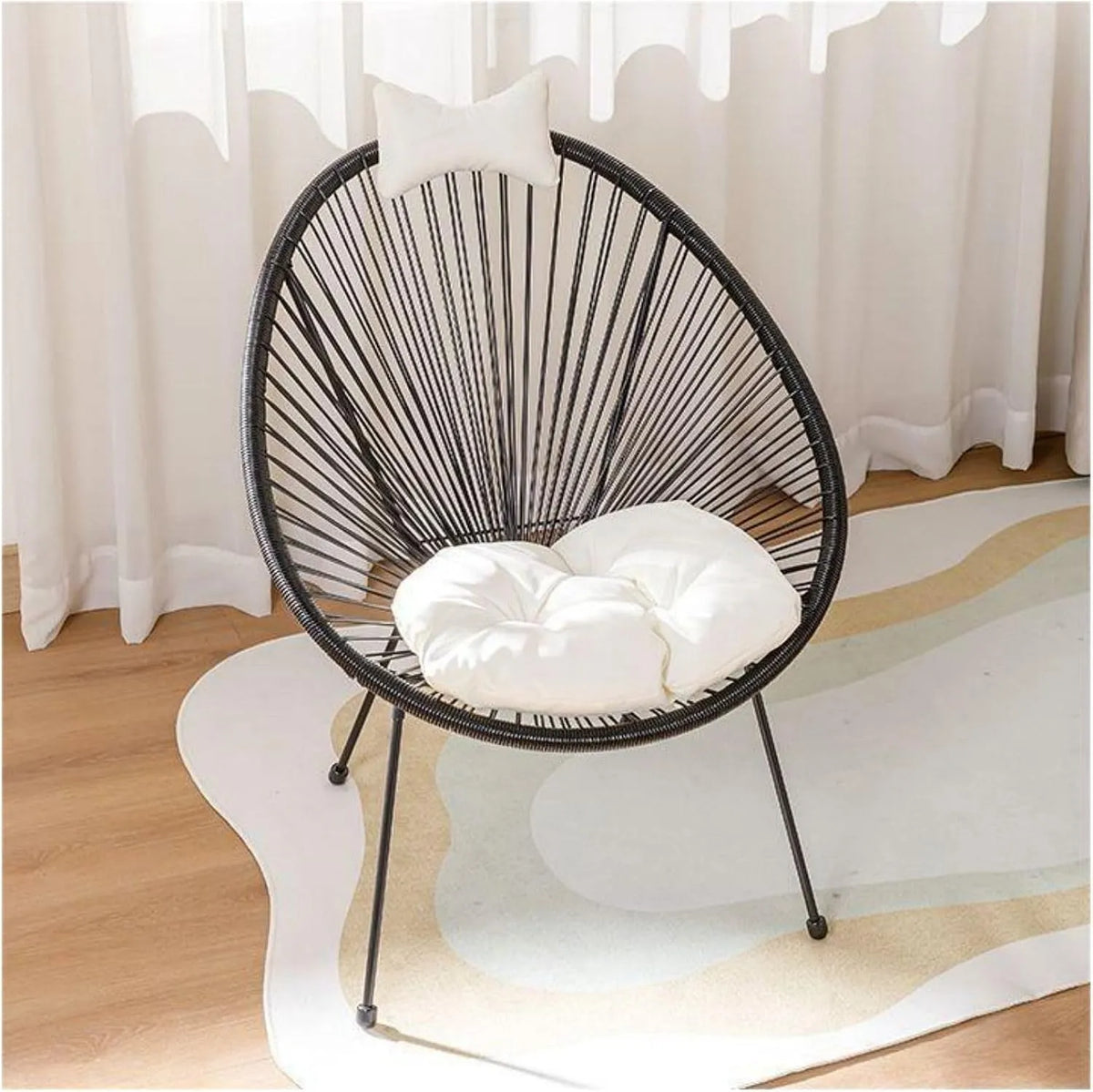 Chaise: avec coussins, noir, en résine tressée