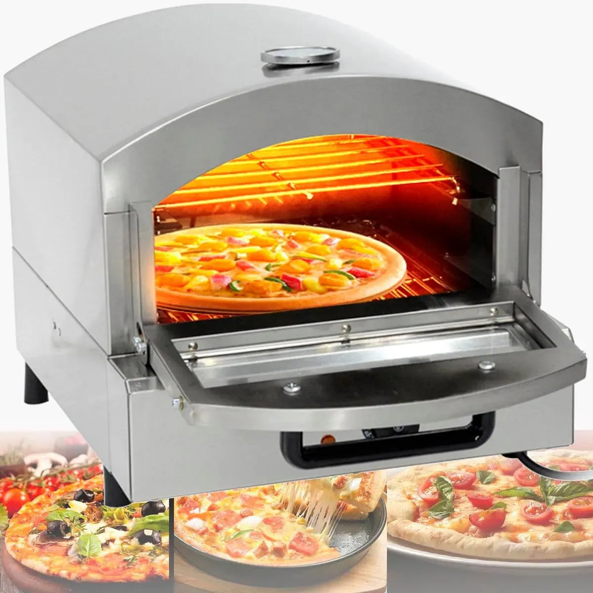 Four électrique à pizza, 2000 W, professionnel, restaurant, Temps et température réglables jusqu'à 350 °C, Machine à Pizza d'intérieur Polyvalente