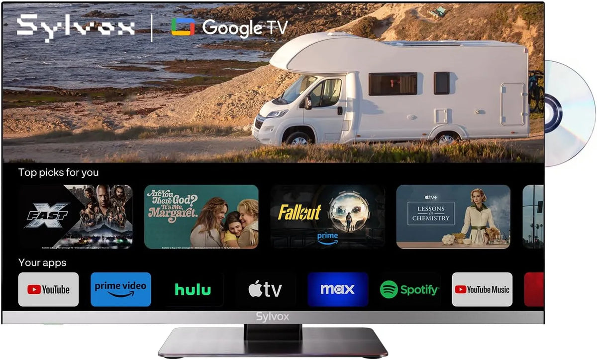 Google 1080P Smart TV, 22 pouces, 12 V, téléviseur, triple tuner DVB-T2, S2, décoration de salon, étroit, camping, Lecteur DVD Intégré, SYLVOx 22'