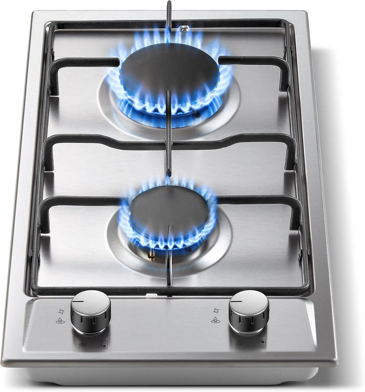Plaque de cuisson à gaz, 30cm, 2 foyers, 4200 W, encastrable, acier inoxydable, table de cuisson à gaz, TopStrong Plaque de Cuisson Gaz 2 Feuxs Inox