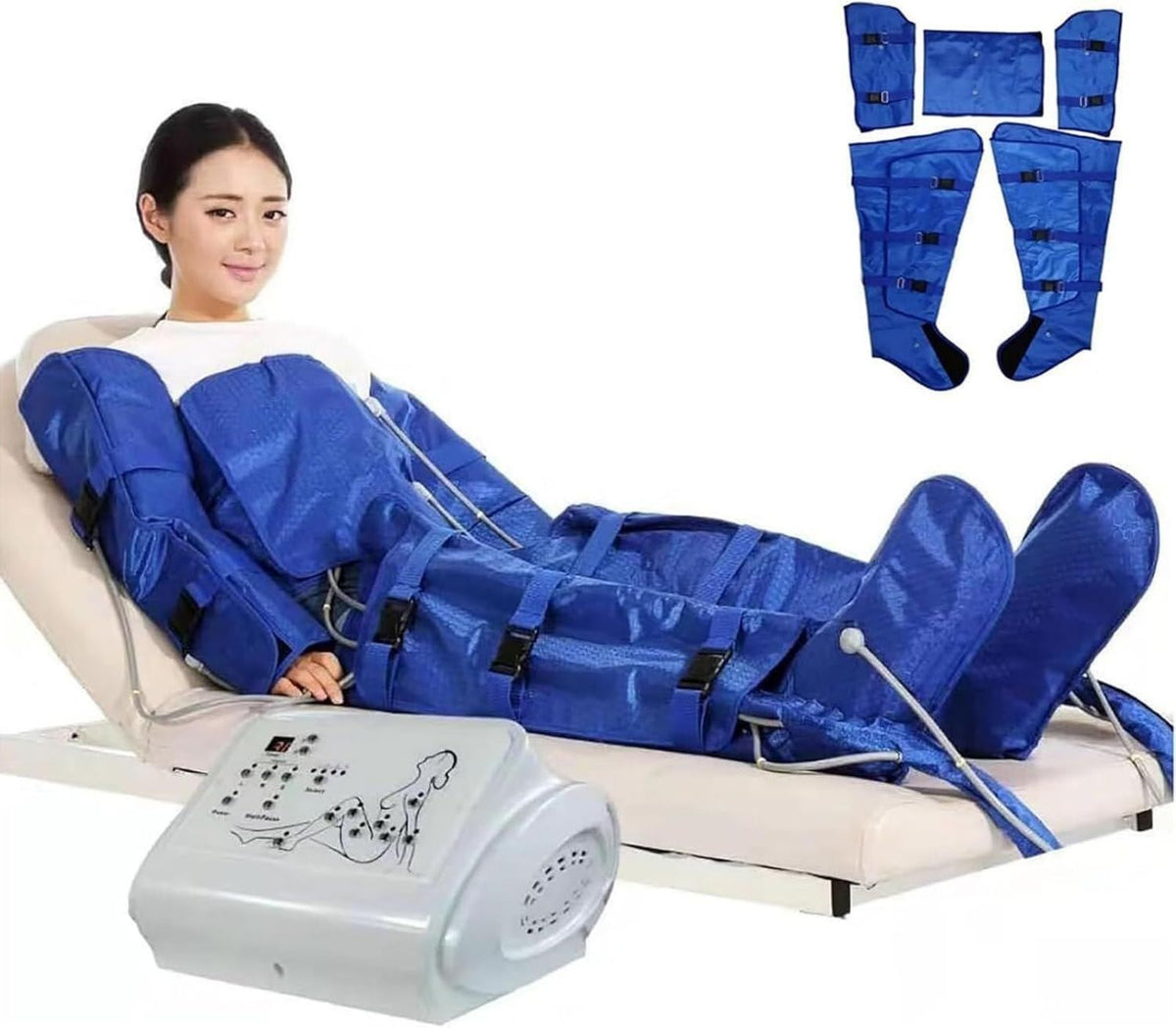Bottes de pressothérapie - intensité réglable, massage par compression d'air, bleu