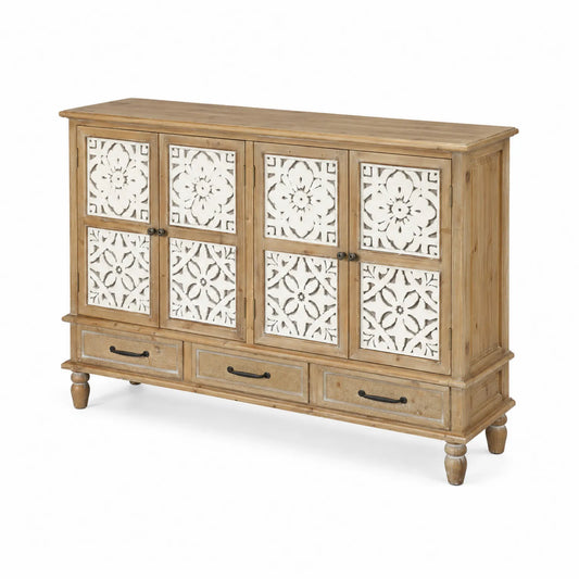 Buffet en Bois de Manguier Sculpté 4 Portes 3 Tiroirs