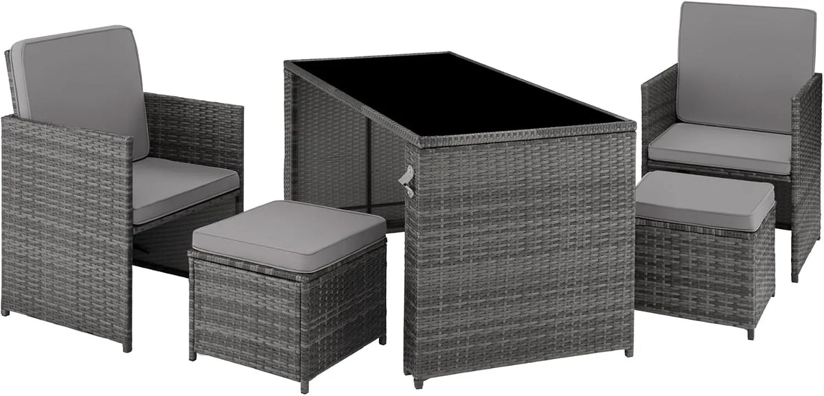 tectake Salon de jardin et ensemble lounge – avec coussins, 4 Places, en résine tressée