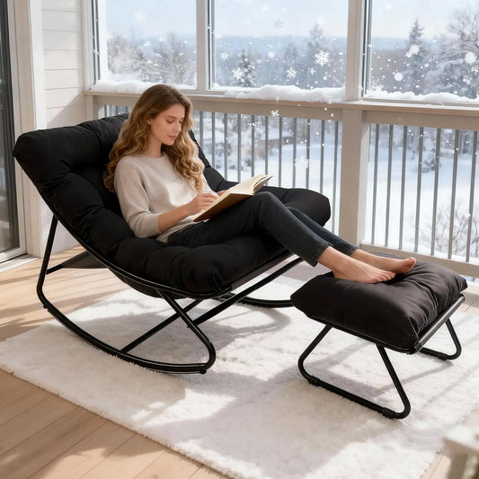 Fauteuil et chaise rembourrée à bascule: en métal, avec coussins, 150 kg