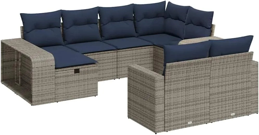 Salon de jardin et ensemble lounge: avec coussins, 10 pièces, gris