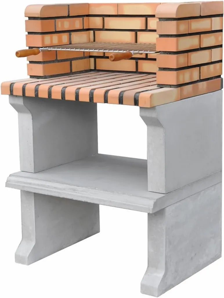 MOVELAR - Barbecue en béton réfractaire à bois et charbon modèle Sines Short (Gris, Orange - 72,5 x 58 x 114 cm) - Idéal pour cuisine extérieure