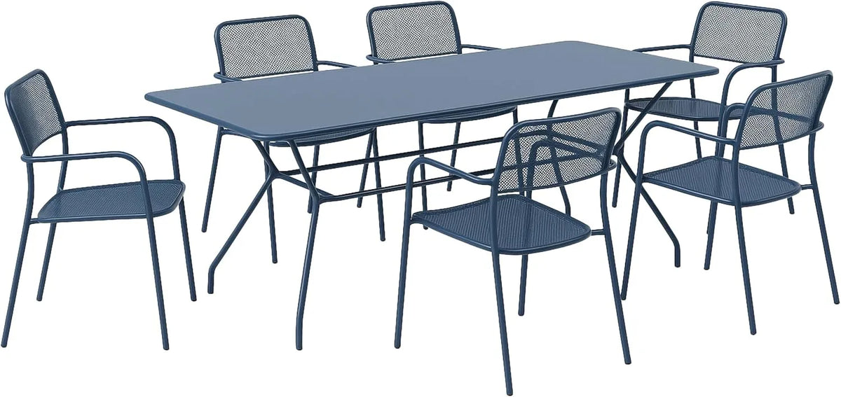 Oviala Ensemble Table et 6 fauteuils de Jardin Bleu