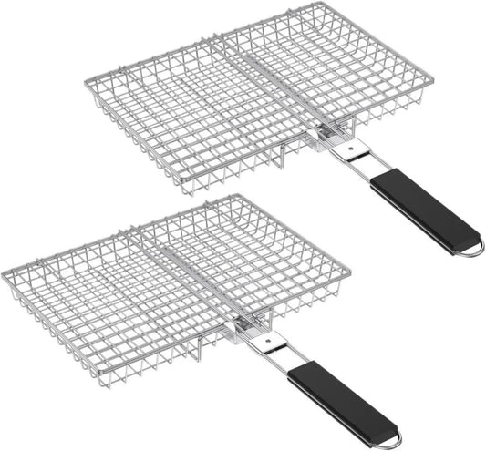 Panier de barbecue portable en acier inoxydable avec manche en bois