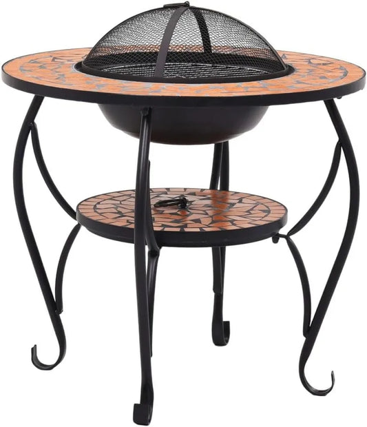Brasero en Terre Cuite avec Mosaïque – Chauffage Extérieur et Barbecue Polyvalent