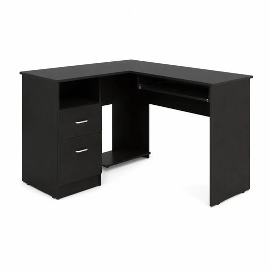 Bureau d'angle en bois composite noir 150x120x76 cm