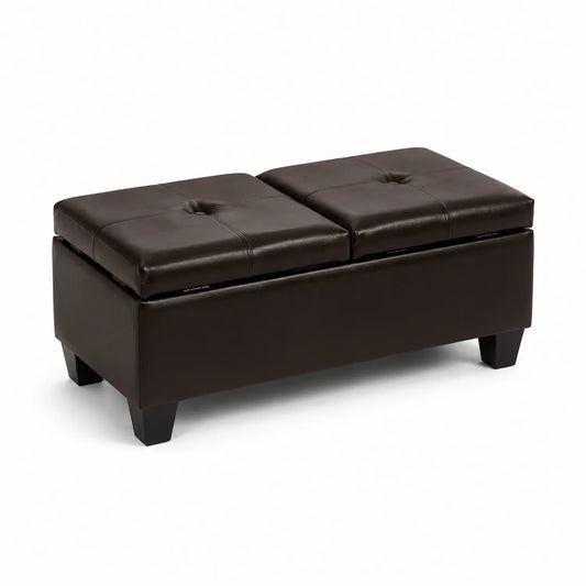 Banc de rangement en cuir synthétique marron 102 cm