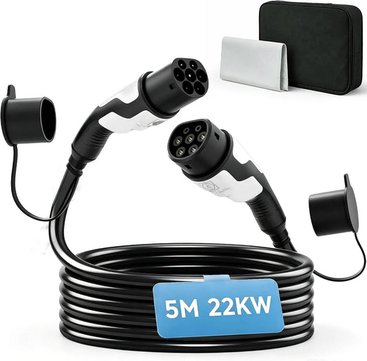 Câble de recharge Type 2 pour voiture électrique et câble EV Mode 3, 22kw, 5m, pour véhicule et alimentation mobile, charge rapide, triphasé