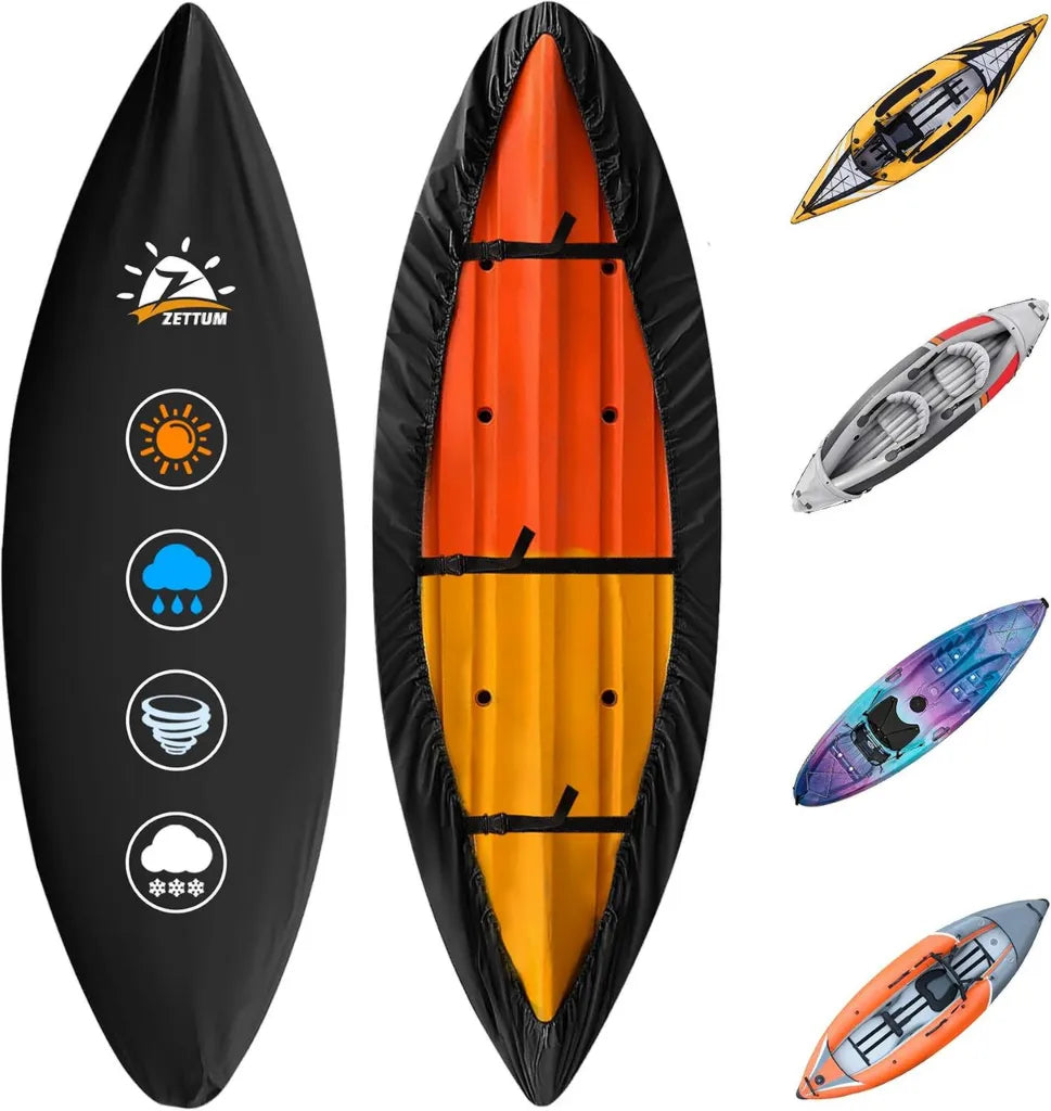 Zettum Couverture pour Kayak 4,3 m - Protection Extérieure Robuste et Imperméable, Anti-Décoloration, Idéale pour Canoë, SUP et Kayak
