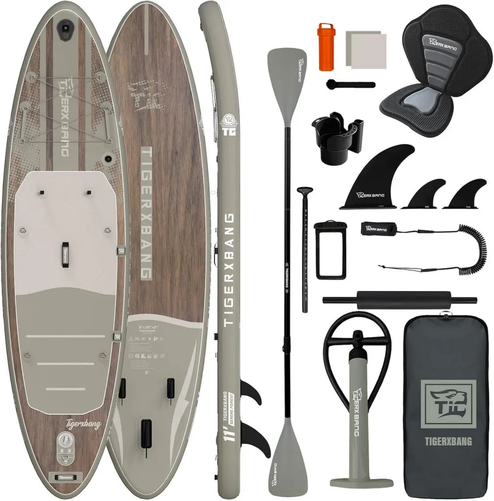 Planche à Pagaie Gonflable TigerXBANG avec Kit Complet, Surface Antidérapante EVA, Longueur 3,9 m/3 m pour Adultes et Jeunes, Vert