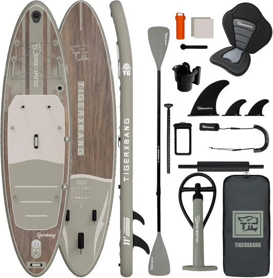 Planche à Pagaie Gonflable TigerXBANG avec Kit Complet, Surface Antidérapante EVA, Longueur 3,9 m/3 m pour Adultes et Jeunes, Vert