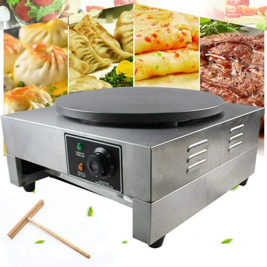 Crêpière Électrique 3000W, Plaque Ø400mm en Cuivre Inox, Plateau Extensible, Thermostat et Spatule Bois