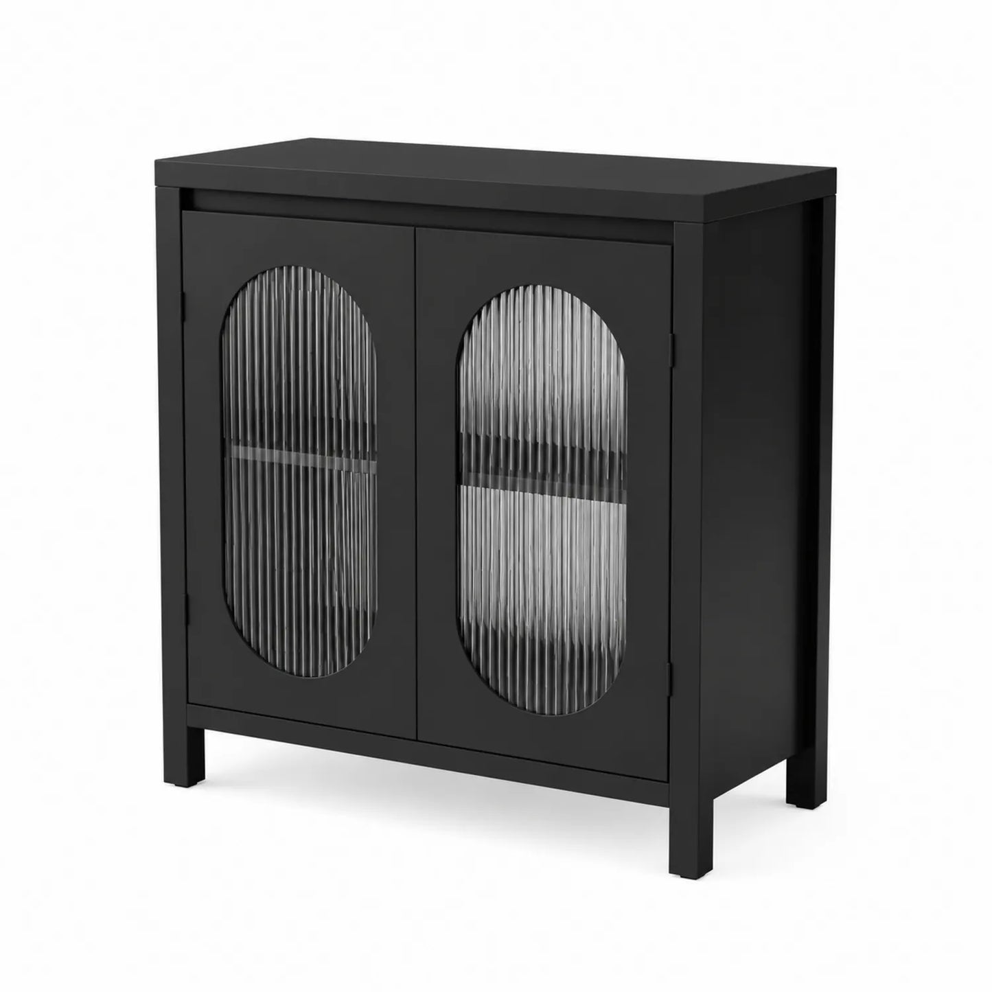 Buffet noir en bois avec portes en verre cannelé