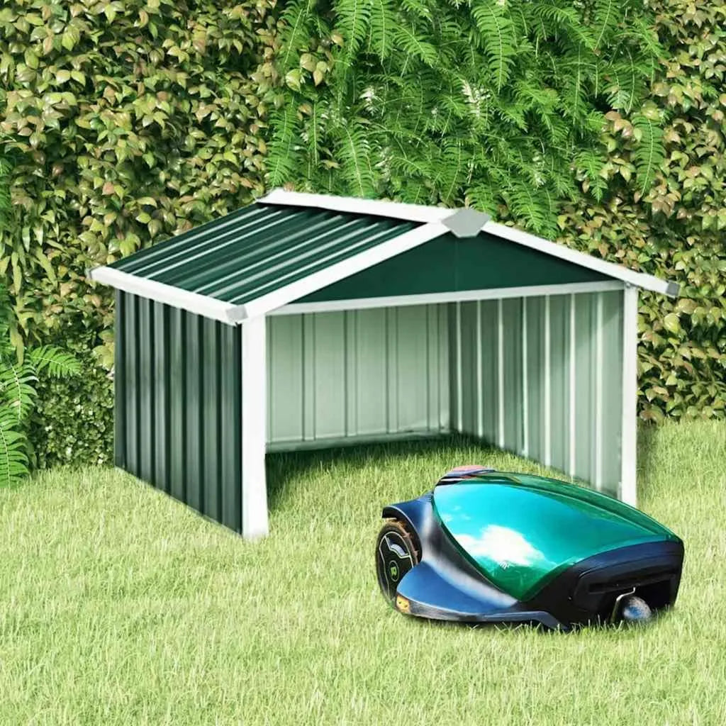 Abri pour Tondeuse Robot en Acier Galvanisé avec Toit Vert, 92 x 97 x 63 cm, Rangement Extérieur pour Station de Charge