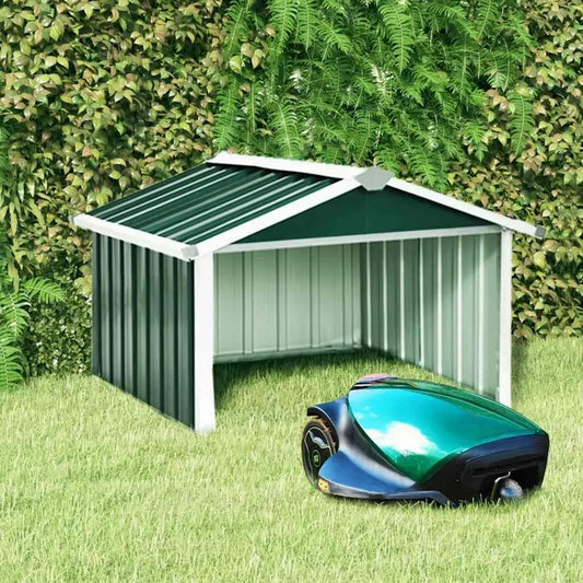 Abri pour Tondeuse Robot en Acier Galvanisé avec Toit Vert, 92 x 97 x 63 cm, Rangement Extérieur pour Station de Charge