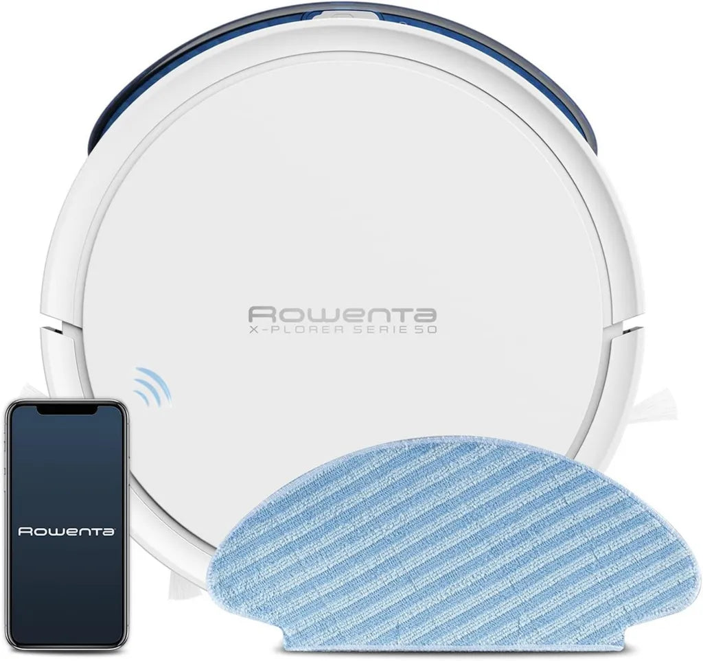 Robot Aspirateur Laveur Rowenta X-Plorer Serie 50, Navigation Avancée, Idéal pour Animaux et Allergies, Filtre Efficace, WiFi, Compatible Assistant Vocal