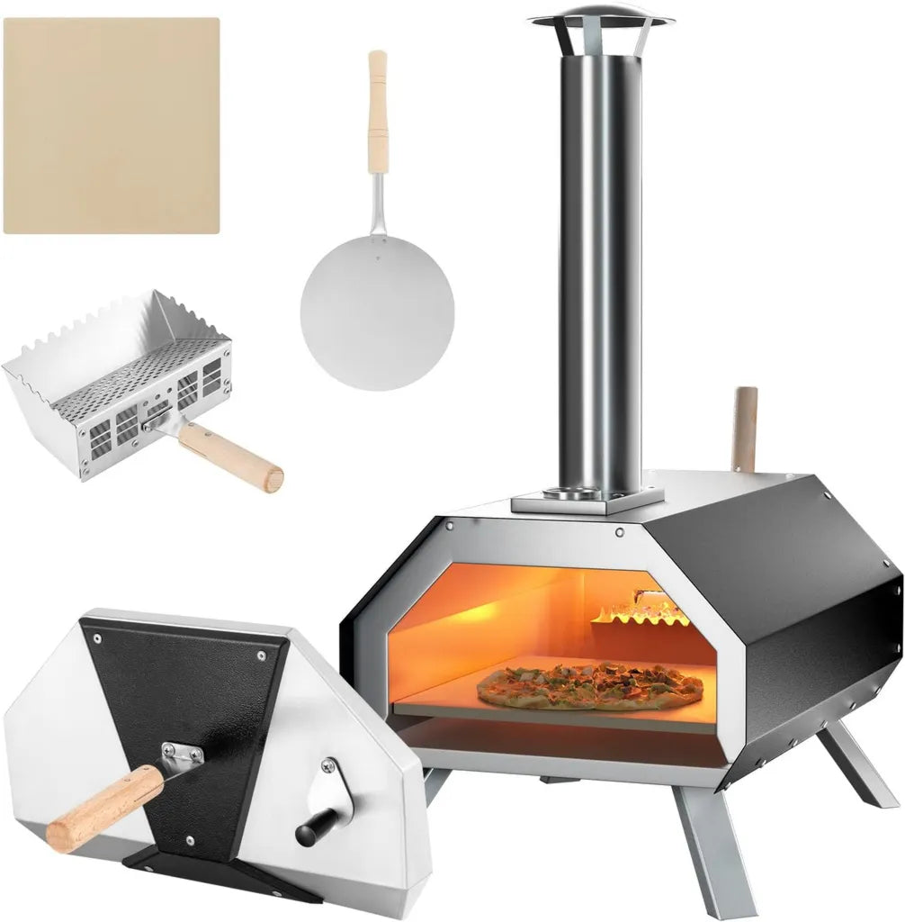 Four à Pizza Portable en Acier Inoxydable à 3 Couches avec Thermomètre et Pierre à Pizza pour Extérieur