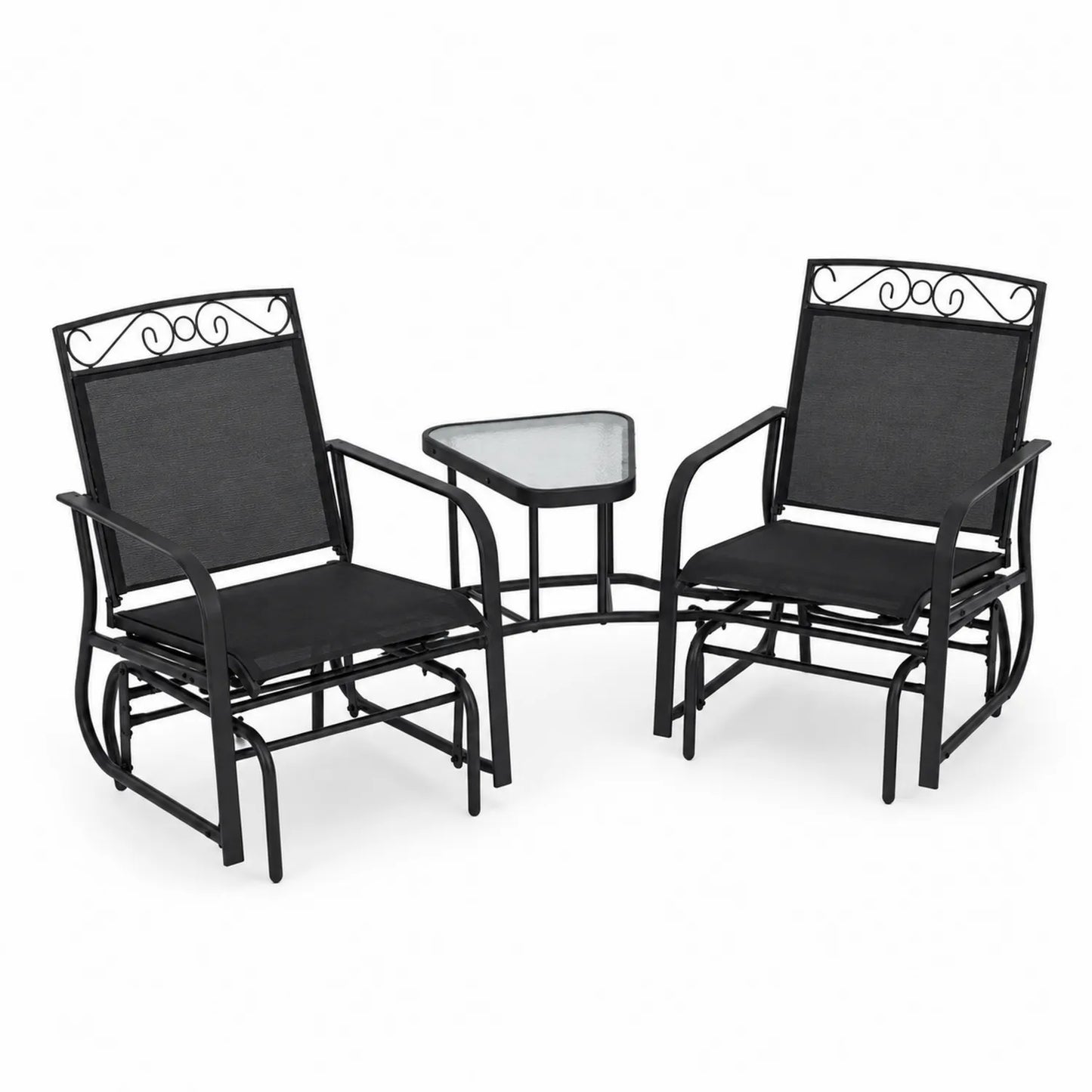 Ensemble de chaises et table d'extérieur en métal et tissu noir