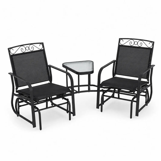 Ensemble de chaises et table d'extérieur en métal et tissu noir
