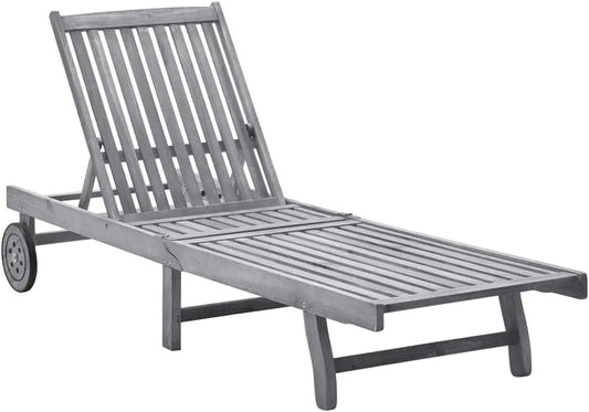 Chaise longue de jardin et bain de soleil — en bois, en bois massif, réglable, gris