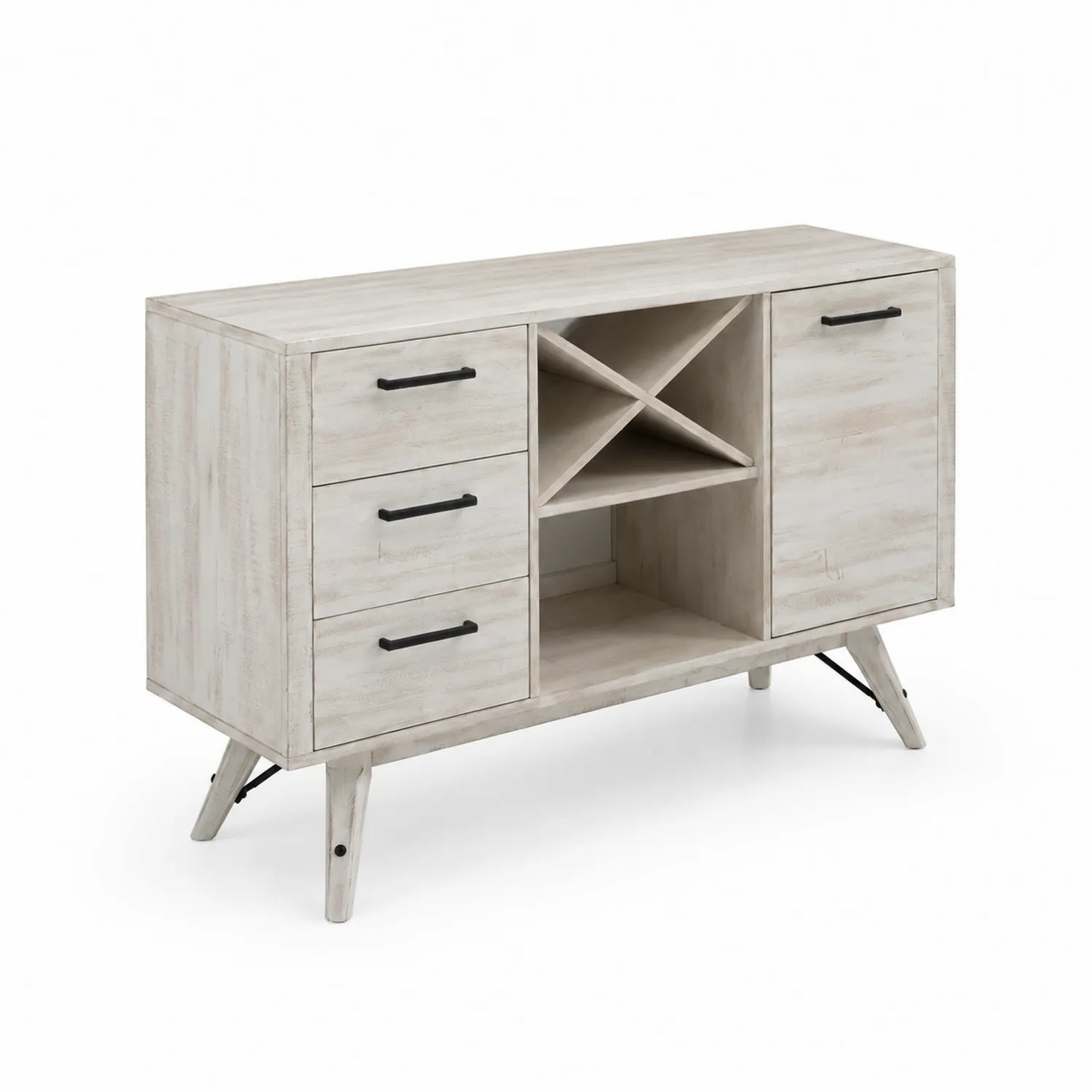 Buffet en bois de pin avec placard, tiroirs et rangement à vin, 120x40x80 cm