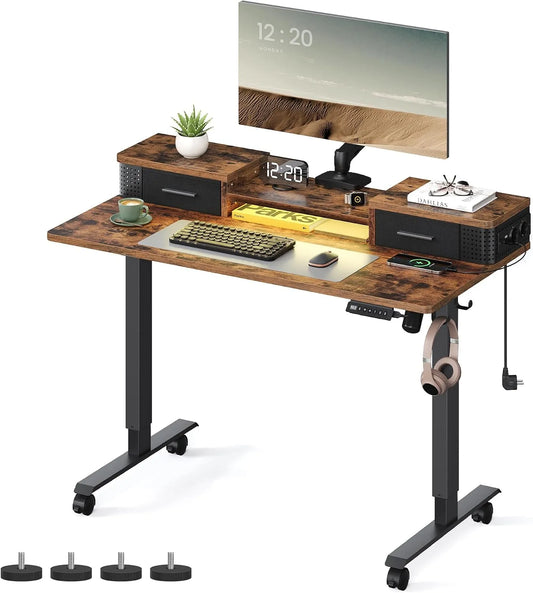 VASAGLE LSD182X01 Bureau et table informatique: réglable, avec écran, 60 × 120, marron, hauteur réglable