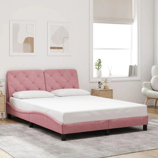 Cadre de lit et structure de lit 140 x 200 cm en velours rose – avec coussins, 140 × 200 cm