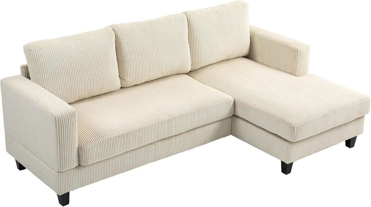 HOMCOM Canapé d'angle et canapé panoramique: en velours côtelé, avec coussins, 3 Places, 214 cm, 400 Kg, beige