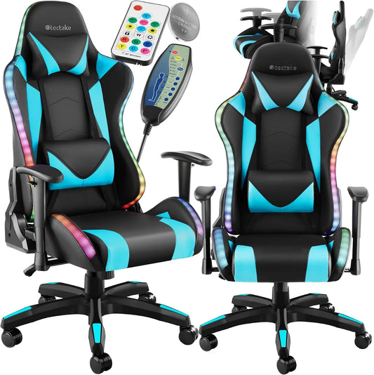 tectake Fauteuil de massage et fauteuil relax — avec accoudoirs, pour gaming, affichage LED