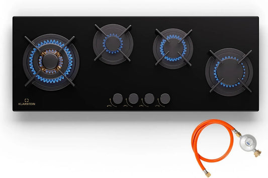 Klarstein Cuisinière avec four, 4 foyers, 8600 W, encastrable, acier inoxydable, Plaque de Cuisson Gaz à 4 Brûleurs, Cuisinières GPL