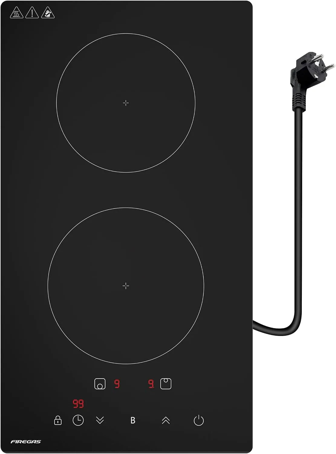 Plaque à induction, 30 cm, 2 foyers, 3700 W, table de cuisson à induction, Boost, encastrable, minuteur, 9 Niveaux de Puissance, Arrêt Automatique