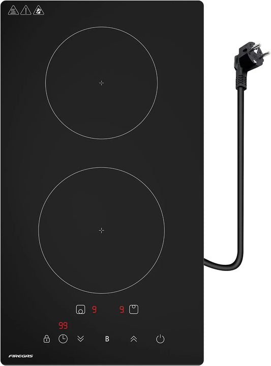 Plaque à induction, 30 cm, 2 foyers, 3700 W, table de cuisson à induction, Boost, encastrable, minuteur, 9 Niveaux de Puissance, Arrêt Automatique