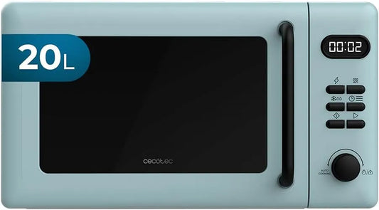 Cecotec Micro-ondes, 20 L, 700/800 W, 8 programmes, minuteur, verrouillage, gril, four micro-ondes, bleu, 6 Niveaux de Puissance, Numérique, Sécurité