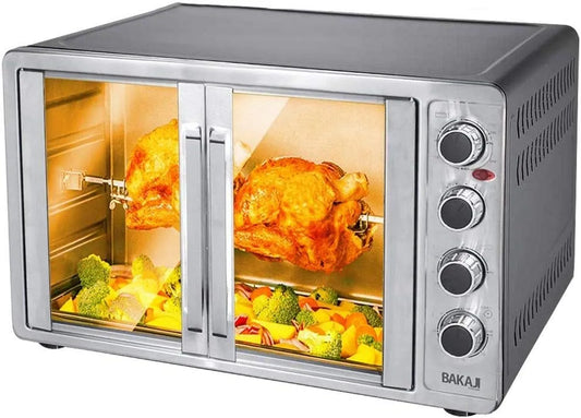 Four électrique, 55 L, 2200 W, minuteur, 2 zones de température, Bakaji Four électrique ventilé 55 l puissance 2200 W avec double porte lumière