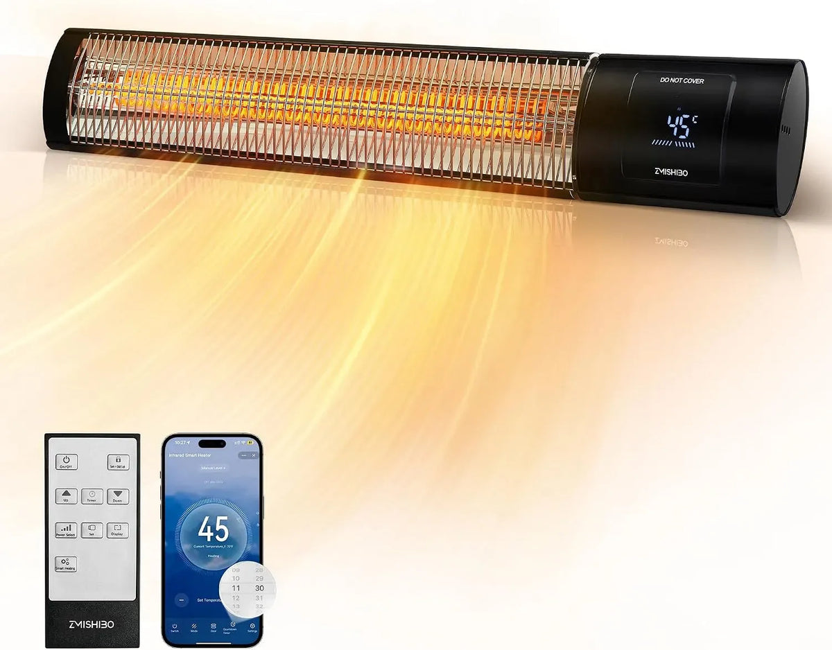 Radiateur électrique, 2000 W, ZMISHIBO, extérieur, IP65, verrouillage, Écran LED, APP, 4 Puissances