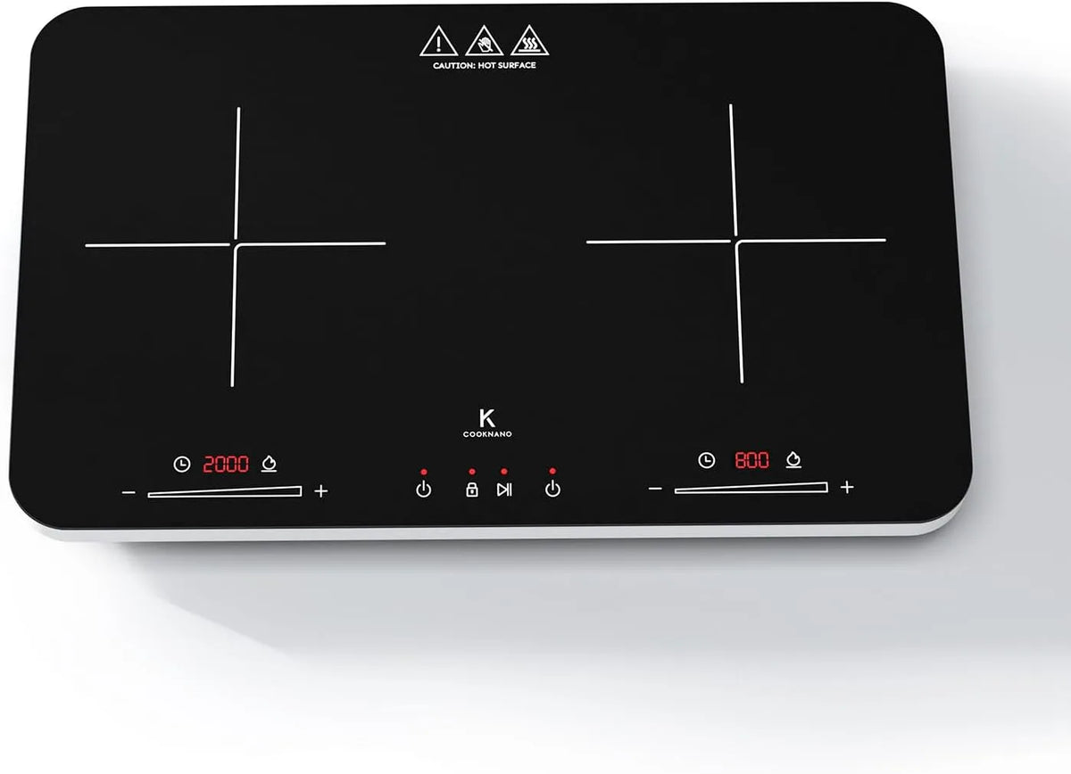 Plaque à induction, 3600 W, table de cuisson à induction, minuteur, pose libre, 2 zones de température, 20 Niveaux de Température, 3600W