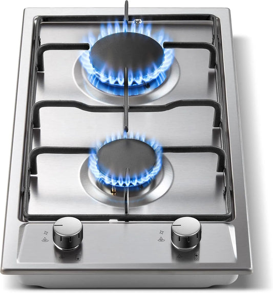 Plaque de cuisson à gaz, 30cm, 2 foyers, 4200 W, encastrable, acier inoxydable, table de cuisson à gaz, TopStrong Plaque de Cuisson Gaz 2 Feuxs Inox