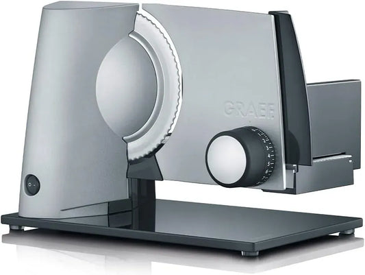 GRAEF SKS320 compacte, Trancheuse universelle argent, pour sécurité enfants, lame ondulée inox Ø170 mm, boîtier métal, plaque de fond en verre