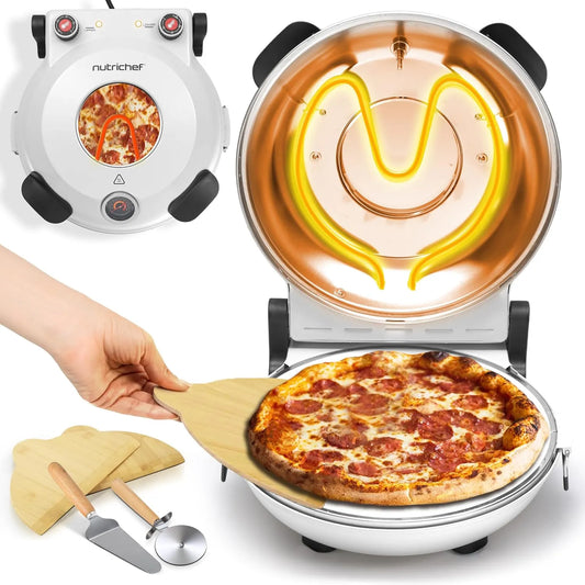Four électrique à pizza, 30 cm, thermostat, blanc, Chauffe Jusqu'à 425°C, NutriChef Four à Pizza Électrique, Cuisson Rapide, Fenêtre de Cuisson